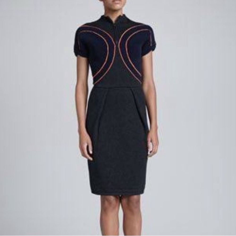 FENDI Wool Midi Zip Neck Sheath Dress Gray Size 4 Made Italy